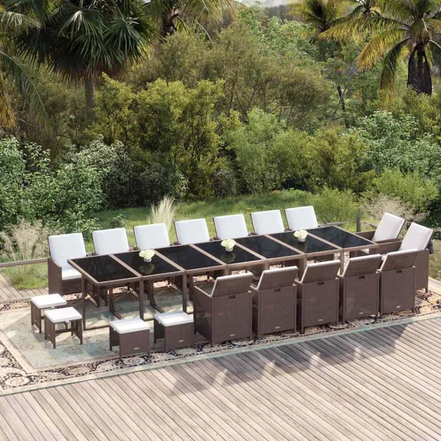 vidaXL 19-delige Tuinset met kussens poly rattan bruin, foto 2