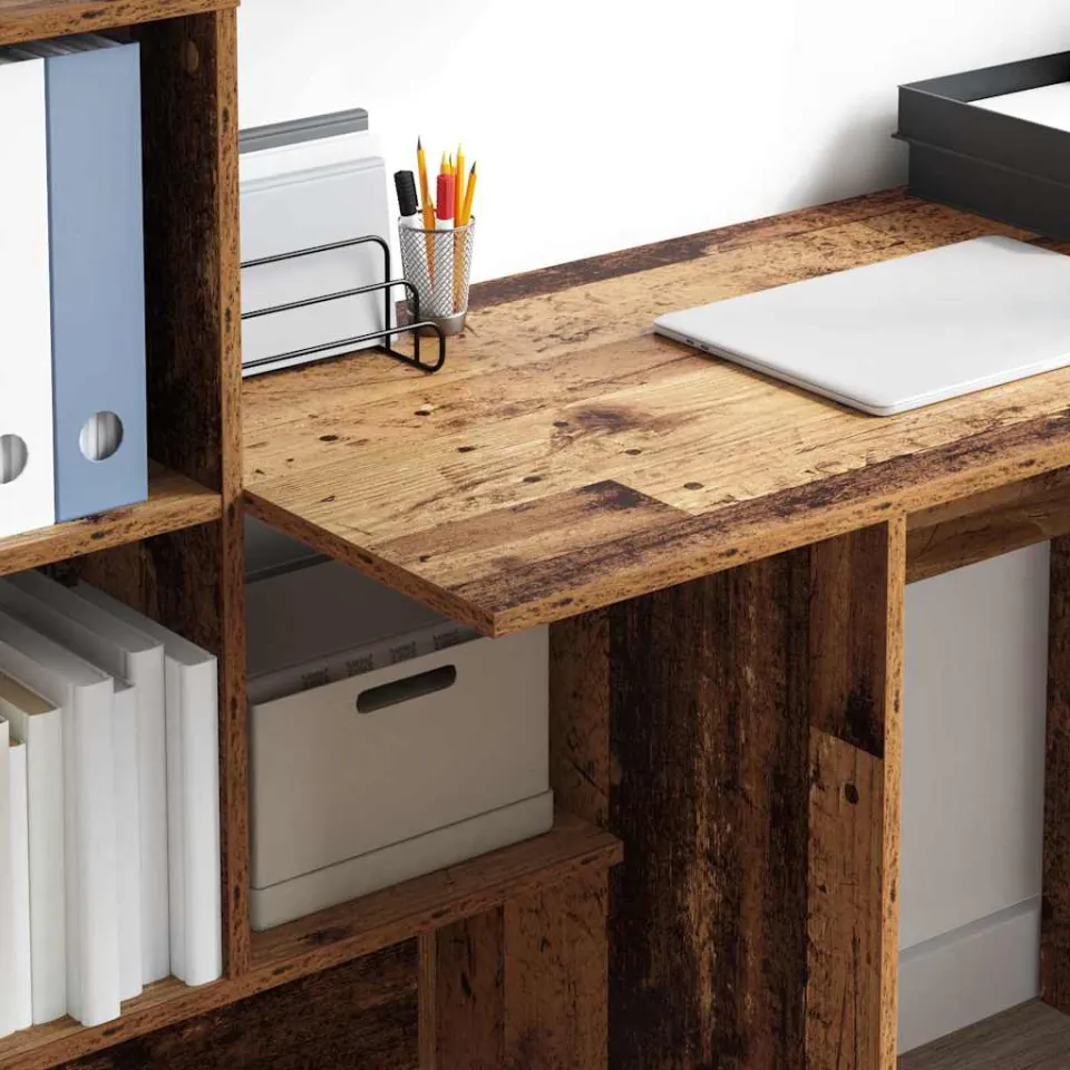 vidaXL Bureau Oud Hout 131,5 x 50 x 106,5 cm Bewerkt hout bruin, foto 3
