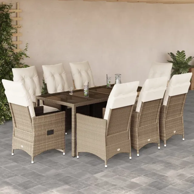 vidaXL 9-delige Tuinset met kussens poly rattan beige, foto 2