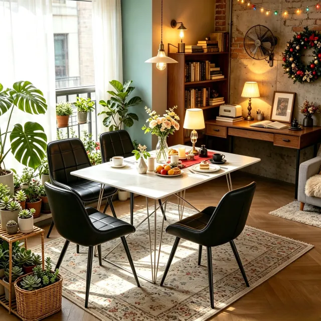 WUVRIE 4-delige eetkamerstoelset 52,5x43x81,5 cm - Kunstleren zitting en metalen onderstel - Zwart