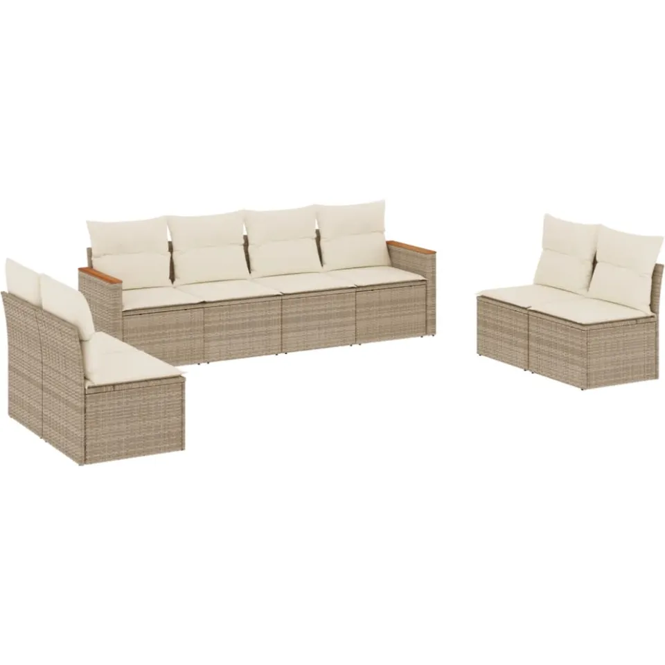 vidaXL 8-delige Loungeset met kussens poly rattan beige