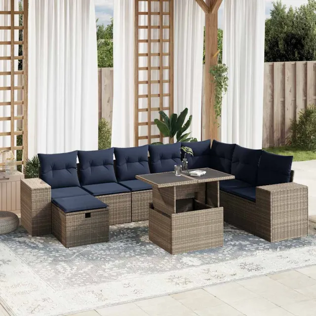 vidaXL 9-delige tuinbankset met kussens, grijs polyrotan, foto 2