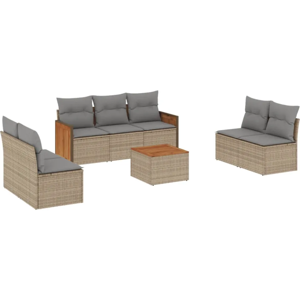 vidaXL 8-delige Loungeset met kussens poly rattan beige, foto 3