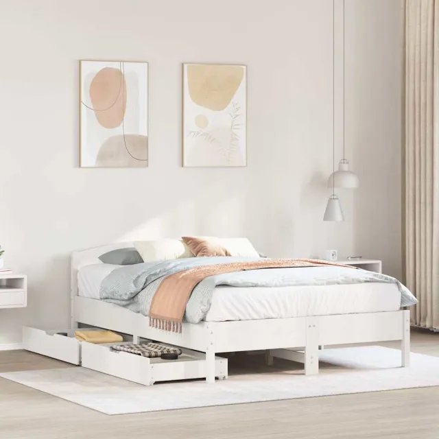 vidaXL Bedframe zonder matras massief grenenhout wit 120x190 cm