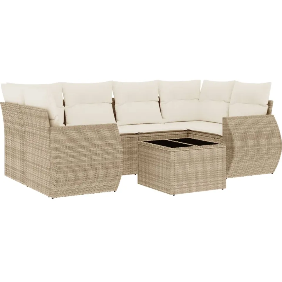 vidaXL 7-delige Loungeset met kussens poly rattan beige, foto 3