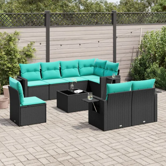 vidaXL 9-delige tuinbankset met kussens van zwart polyrotan, foto 2