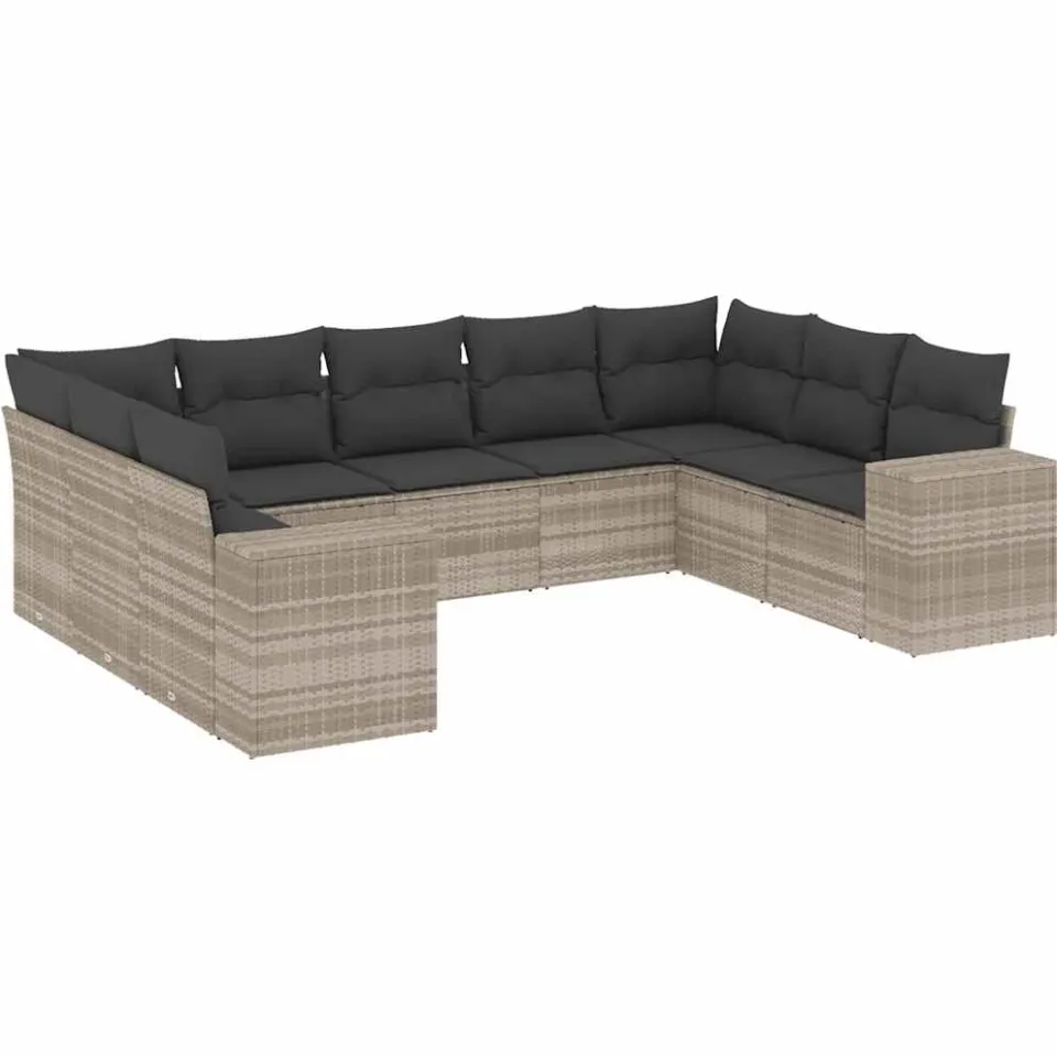 vidaXL 9-delige Loungeset met kussens poly rattan lichtgrijs grijs, foto 3