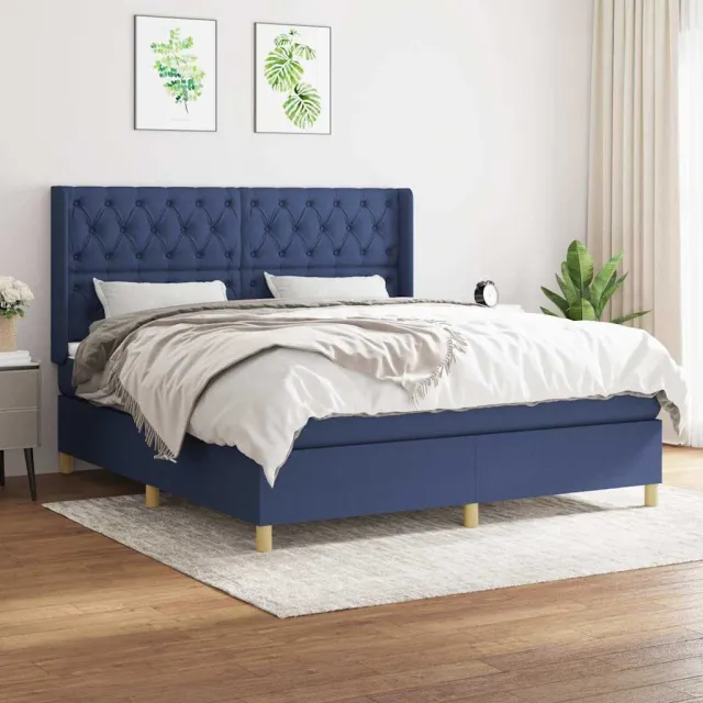 vidaXL Boxspring met matras stof blauw 160x200 cm