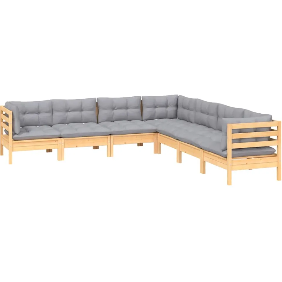 vidaXL 7-delige Loungeset met grijze kussens grenenhout grijs