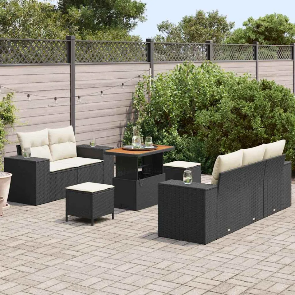 vidaXL Tuinbankenset 8 pcs Zwart poly rattan, foto 2