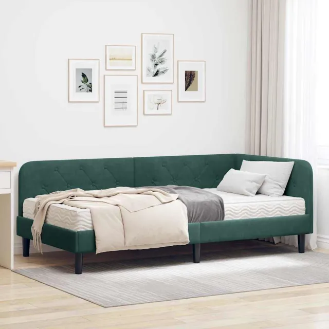 vidaXL Hoekbedframe Donkergroen 90 x 190 cm Fluweel