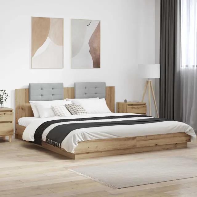 vidaXL Bedframe met Hoofdeinde Artisan Eiken 180 x 200 cm Bewerkt hout Bruin
