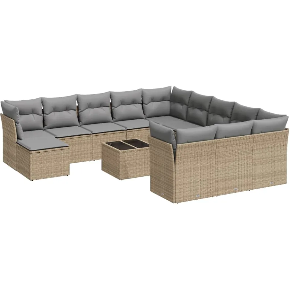vidaXL 13-delige Loungeset met kussens poly rattan beige