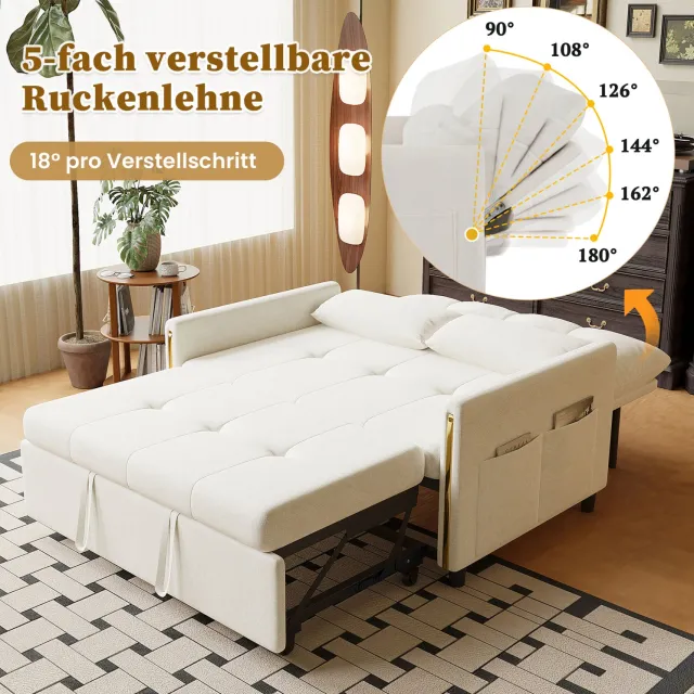 MIVRAY Slaapbank 125 x 83 x 93 cm - Uitschuifbaar met Verstelbare Rugleuning - voor Woonkamer en Logeerkamer - Chenille - Lichtbeige