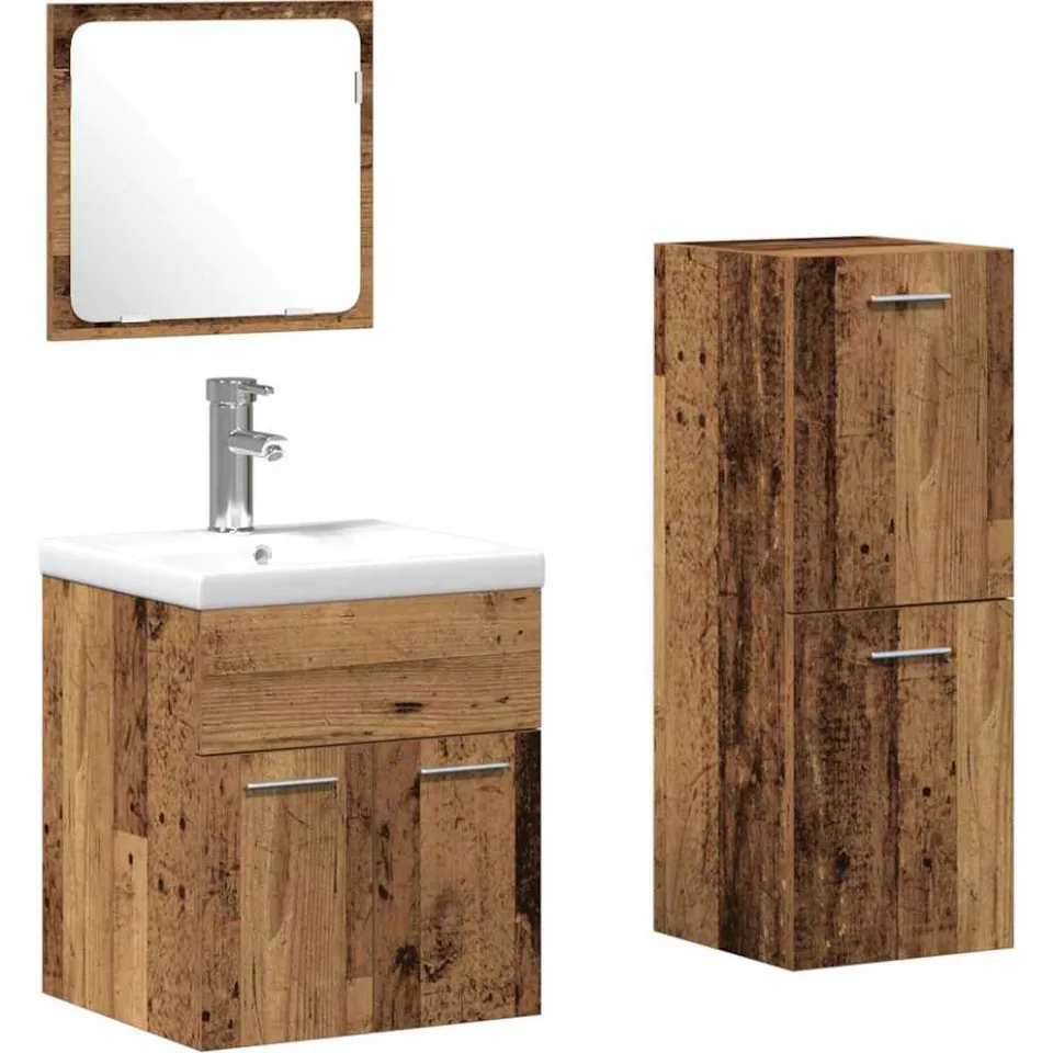 vidaXL Badkamermeubelset 3 st Oud Hout 41 x 38,5 x 46 cm Bewerkt hout Bruin