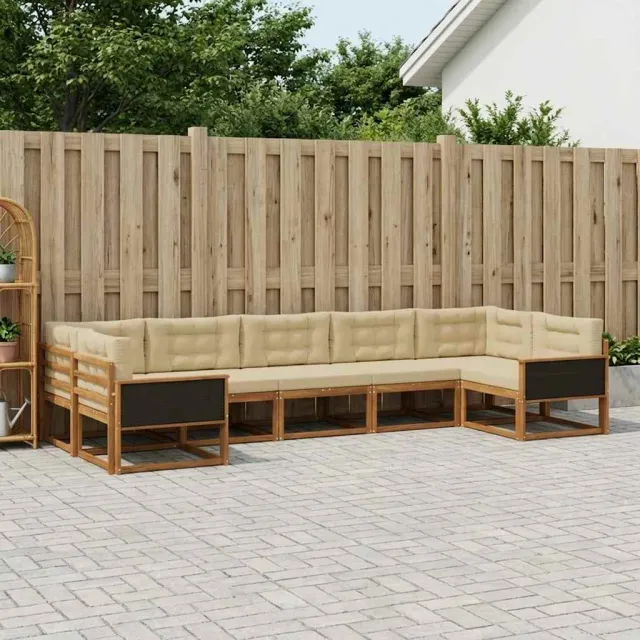 vidaXL Buiten bankenset 7 st 7-zits Natuurlijk en Beige Bruin