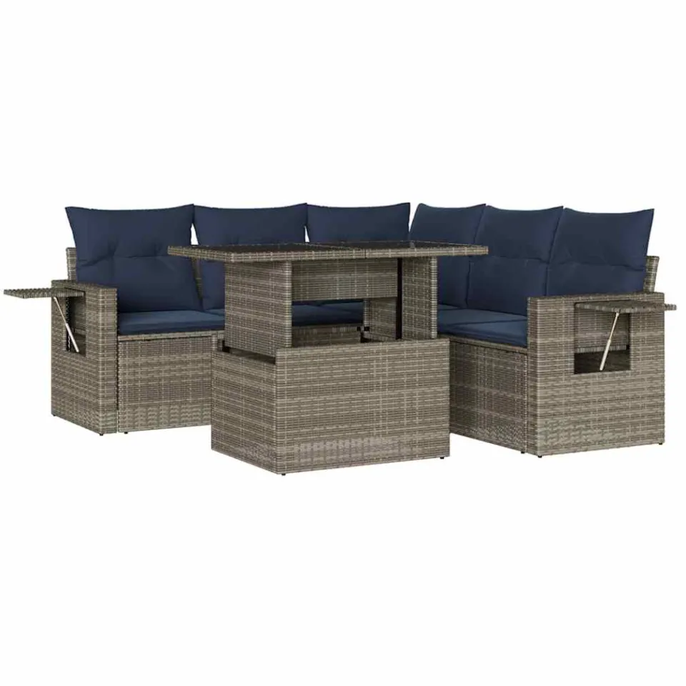 vidaXL 6-delige tuinbankset met kussens, grijs polyrotan, foto 3