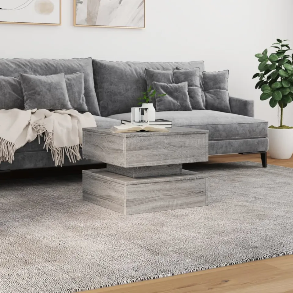 vidaXL Salontafel met LED-verlichting 50x50x40 cm grijs sonoma eiken, foto 3