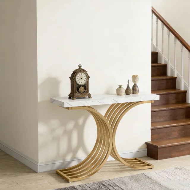 MODFU Sidetable - Rechthoekig - Marmerlook - Goud Wit Goud+Wit