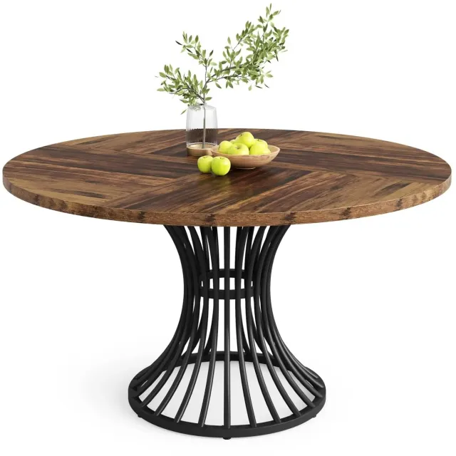 Questyr ronde eettafel voor 4-6 personen - 47-inch boerderij eetkamertafel cirkel keukentafel - industriële eettafel zwart