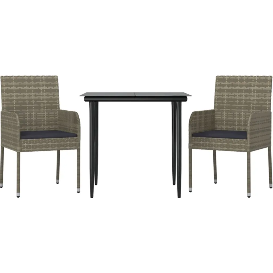 vidaXL 3-delige Tuinset met kussens poly rattan zwart en grijs