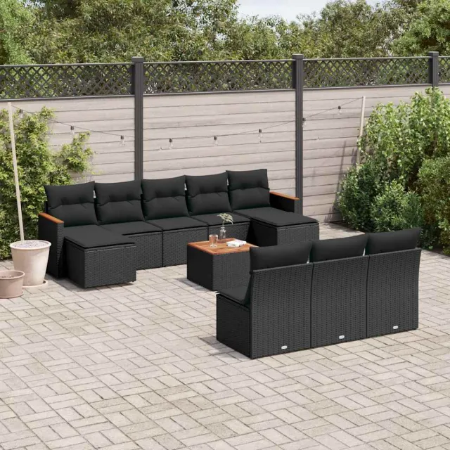 vidaXL 11-delige Loungeset met kussens poly rattan zwart, foto 2