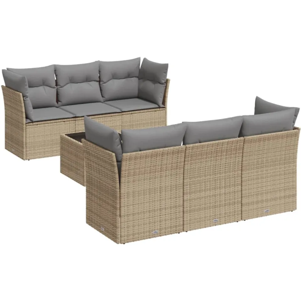 vidaXL 7-delige Loungeset met kussens poly rattan beige