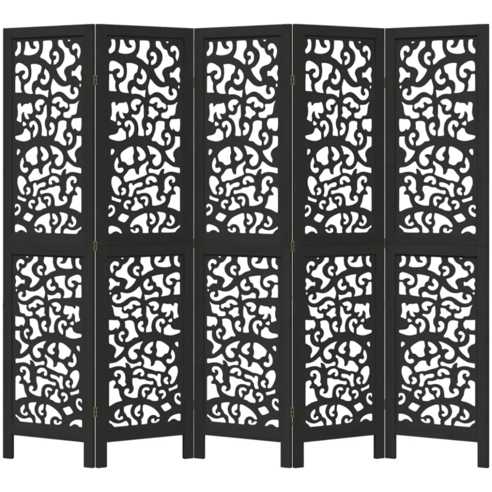 vidaXL Kamerscherm met 5 panelen massief paulowniahout zwart, foto 5