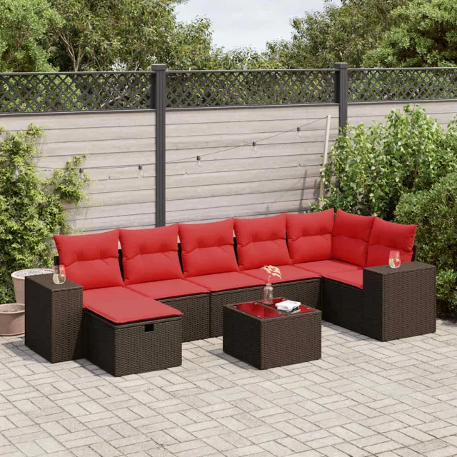 vidaXL 8-delige Loungeset met kussens poly rattan bruin, foto 2