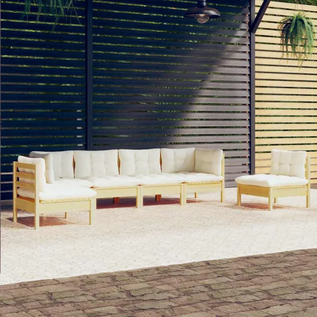 vidaXL 6-delige Loungeset met crèmekleurige kussens massief grenenhout, foto 2