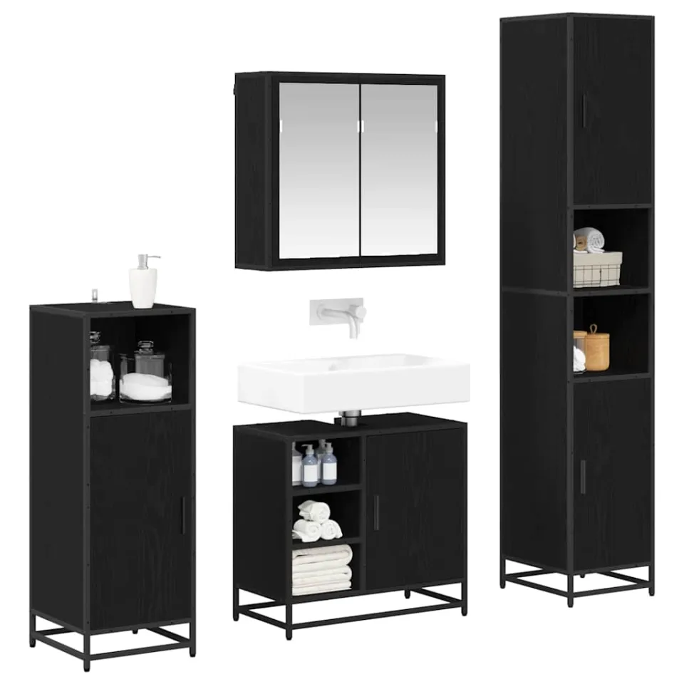 vidaXL Badkamermeubelset 4 st Zwart Eiken 65 x 33 x 60 cm Bewerkt hout