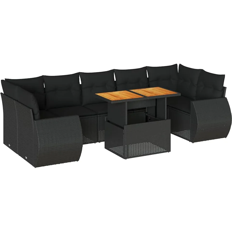vidaXL 8-delige Loungeset met kussens poly rattan zwart, foto 3