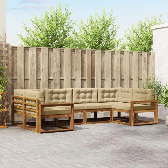 vidaXL Buiten bankenset 6 st 6-zits Natuurlijk en Beige