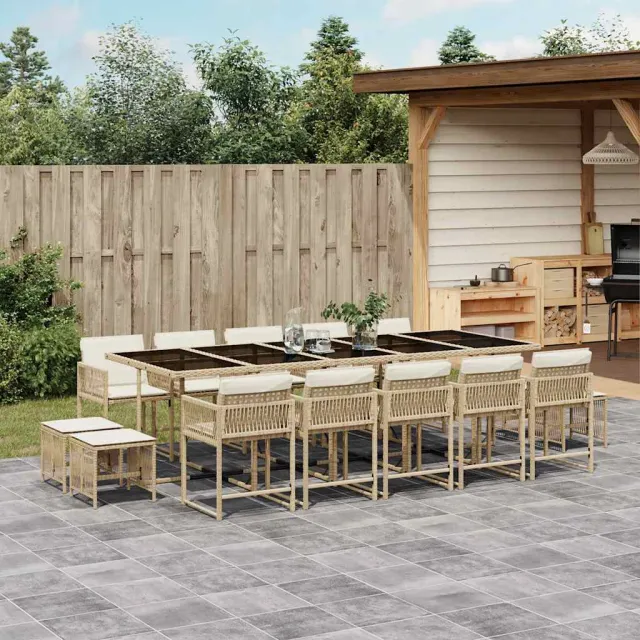 vidaXL 15-delige Tuinset met kussens poly rattan beige, foto 2
