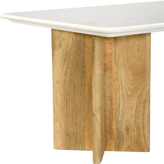 Vente-unique Salontafel van marmer en mangohout - Wit en licht naturel - NEYALIA