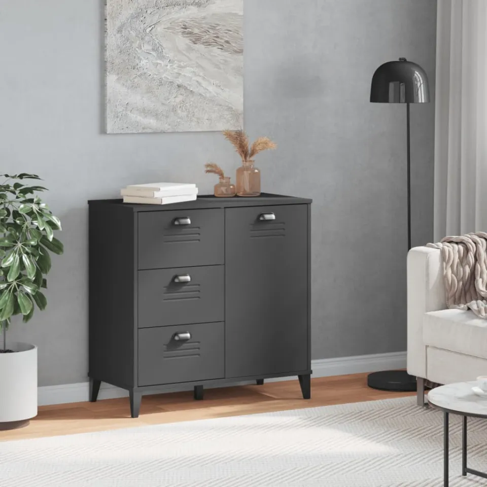 vidaXL Dressoir VIKEN 80x40x80 cm bewerkt hout antracietgrijs, foto 3
