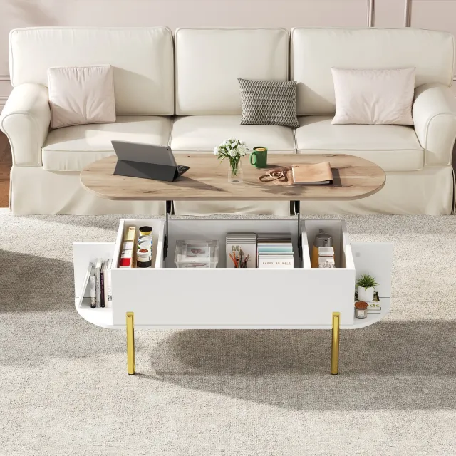 Maisentiel Salontafel 120 x 50 x 43 cm met verstelbaar blad en opbergruimte - MDF wit