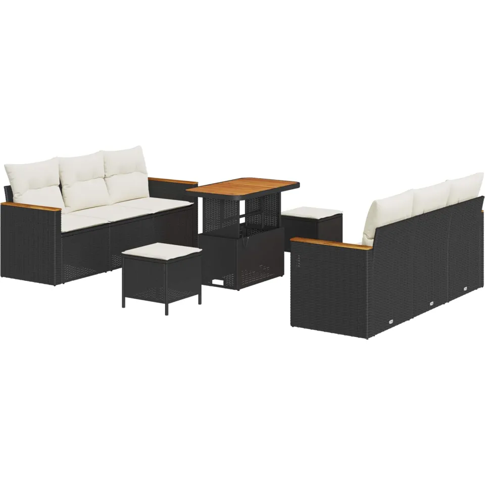 vidaXL Tuinbankenset 9 pcs Zwart poly rattan