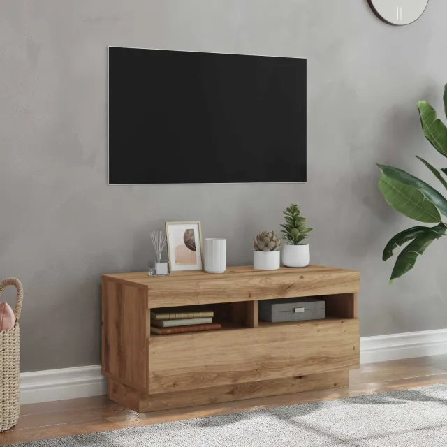 vidaXL Tv-meubel met LED 80x35x40 cm bewerkt hout artisanaal eiken Bruin