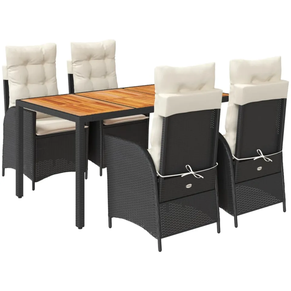 vidaXL 5-delige Tuinset met kussens poly rattan zwart, foto 3