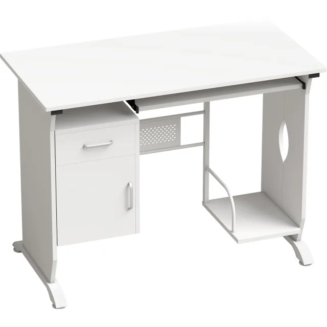 MUVANO Computerbureau - Uitschuifbare toetsenbordlade - Lade en kastje - 100 x 52 x 75 cm - Houder voor computerkast - Voor thuiswerken en studeren - Wit
