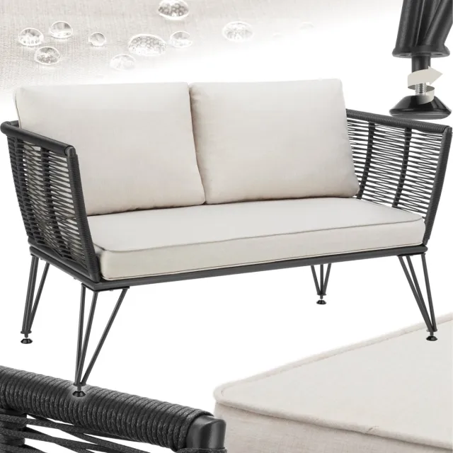Tectake Tuinbank Sundo - Wicker Loungebank - Rope-Design Lounge Bank met Dikke Kussens - Ideaal voor Balkon, Tuin of Terras - Weerbestendig