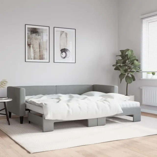 vidaXL Slaapbank onderschuifbed en matrassen 80x200 cm stof lichtgrijs grijs