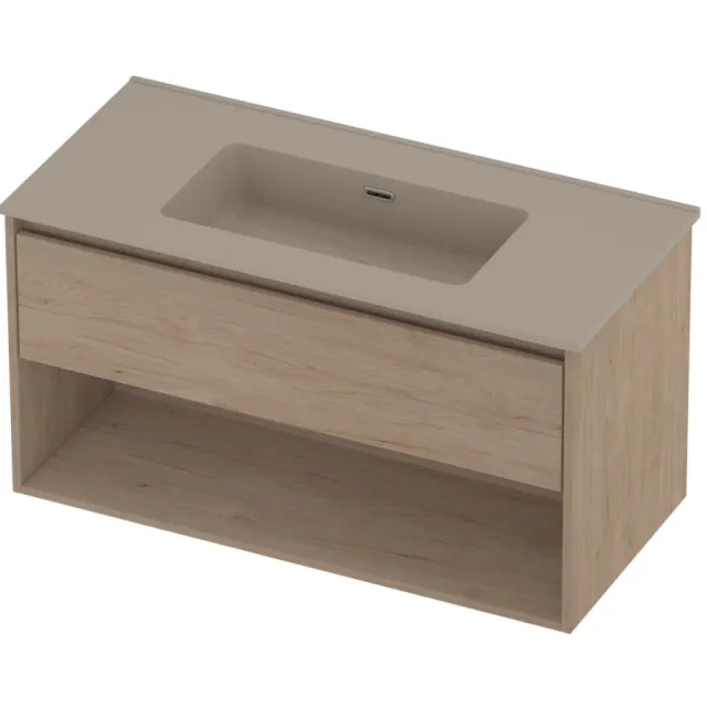 Proline Tribute Badmeubelset Porselein Elegant Schap 100x46x54 cm Mat Crème Cotton Ideal Oak Eiken