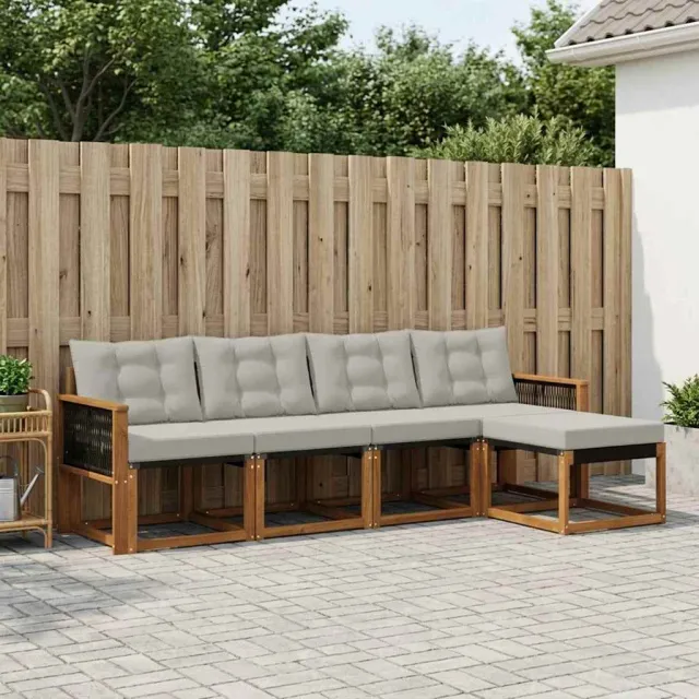vidaXL Buiten bankenset 5 st 5-zits Naturel en lichtgrijs Bruin