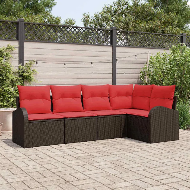 vidaXL Tuinbankenset 5 st Bruin en Rood poly rattan
