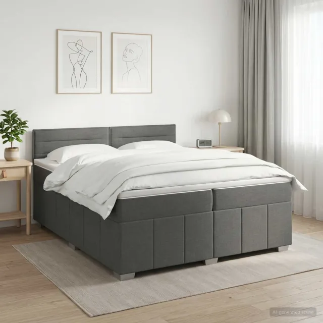 vidaXL Boxspringbed met matras Donkergrijs 200 x 200 cm Stof