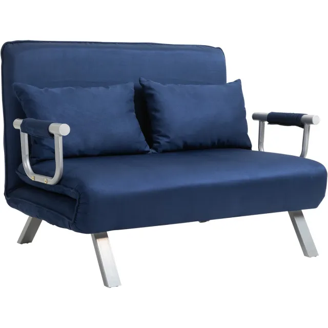 Homona 2-zits slaapbank - Met 5 standen verstelbare rugleuning en kussen - 111 x 80 x 78 cm - Blauw Donkerblauw