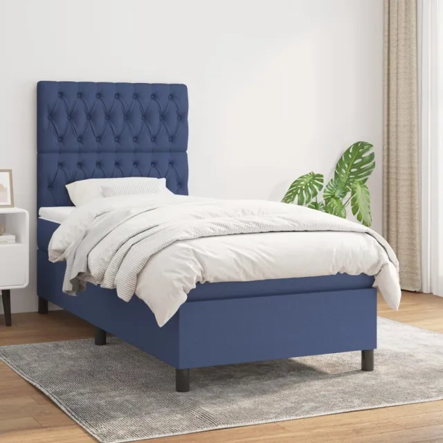 vidaXL Boxspring met matras stof blauw 90x190 cm