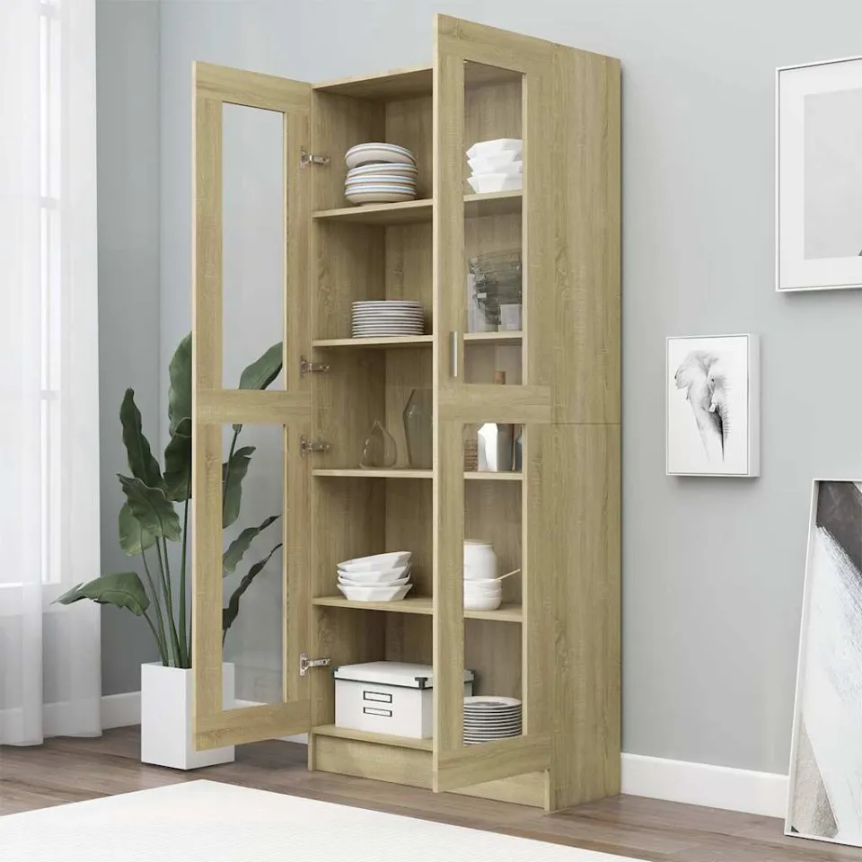 vidaXL Vitrinekast 82,5x30,5x185 cm bewerkt hout sonoma eikenkleurig, foto 4